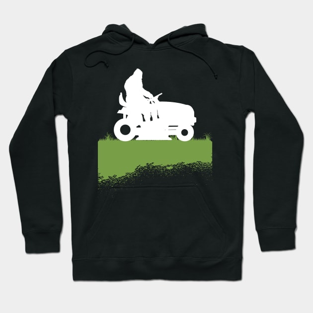 Bigfoot Riding Lawnmower Sasquatch Mowing The Lawn Grass Hoodie by Tesszero